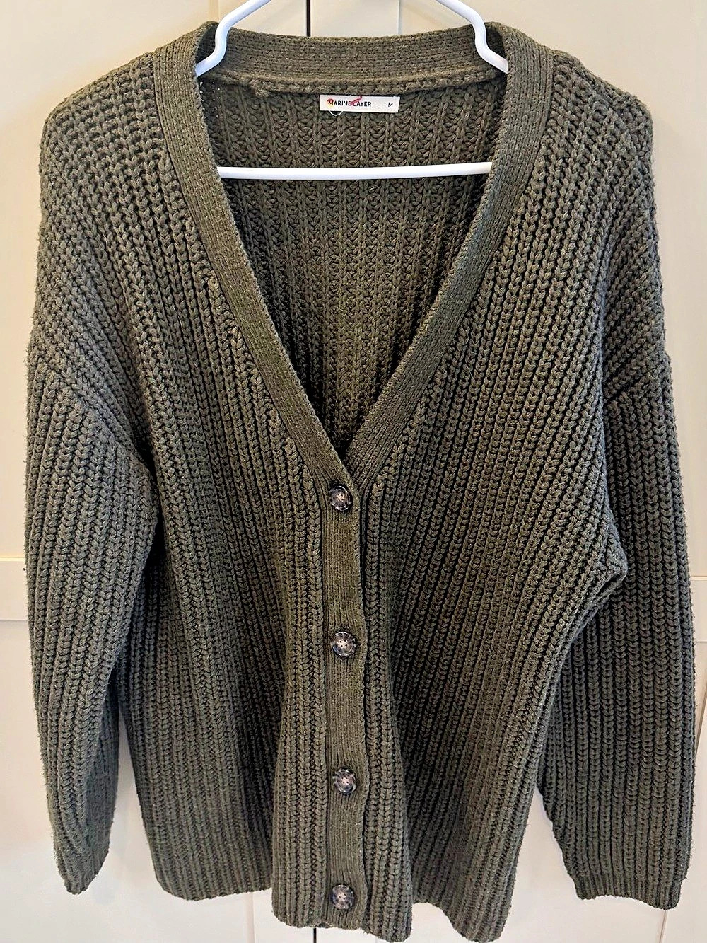 Marine Layer Chunky Fisherman Knit Cardigan Green Size Medium